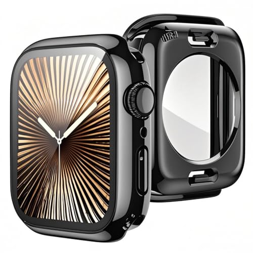 Image of VEMIGON 2 in 1 Waterproof Case Compatible for Apple Watch Series Series 11 /10 46mm, Screen Protector 360 Protective Glass Face Cover Hard PC Bumper + Back Frame for iWatch Accessories, Jet Black