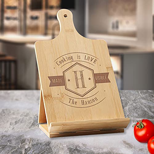 Personalized Cooking is Love Made Visible Bamboo Standing Chef's Easel, Custom Recipe Cookbook Holder