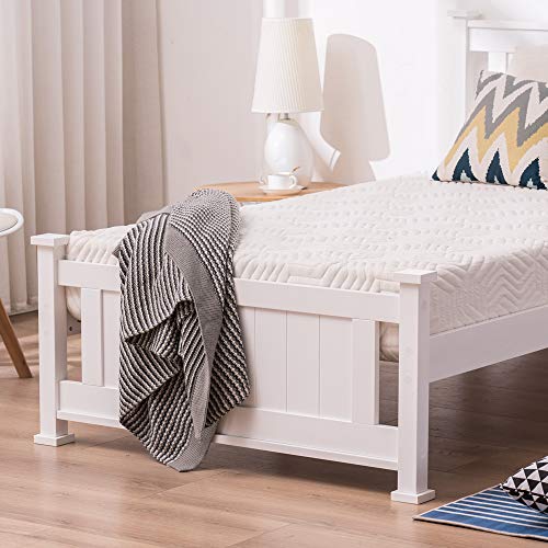 Bonnlo White Twin Bed Frame With Headboard,Modern Wood Bed Single Bed For Adults, No Box Spring Needed Panel Bed, Wood Slat Support Mattress Foundation #TOP5