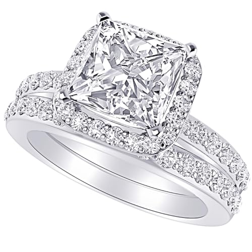 1-3.5 Carat Princess 14K White Gold Natural Diamond and Diamond Wedding Bridal Set (AAAA Heirloom Quality)