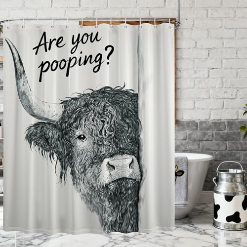 puuiui Funny Highland Cow Shower Curtain are You Pooping 70x72 Inch