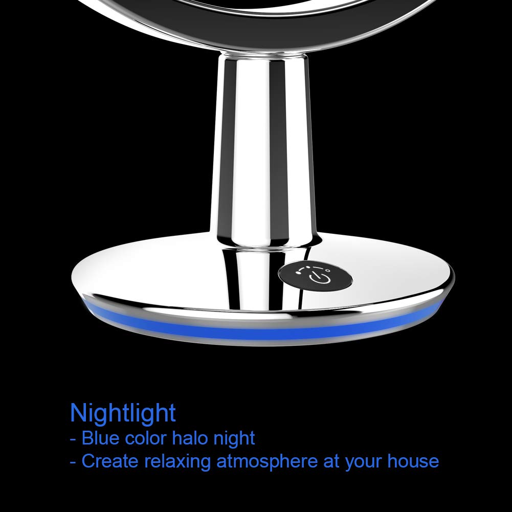 Superstar Specchio per il trucco illuminato a forma ovale su due lati, ingrandimento 1X/5X, specchio cosmetico da trucco con rotazione a 360 gradi, luminosità regolabile, nichel