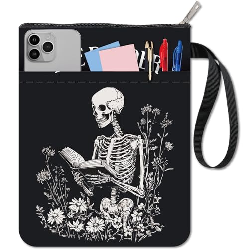 CRASPIRE Funda Libro Calavera para Halloween Lavable Impermeable Diseño Esqueleto Espeluznante para Cuaderno Bolsillo Cremallera Y Bolsillo Adicional Libros Texto Compañeros Clase Y Estudiantes