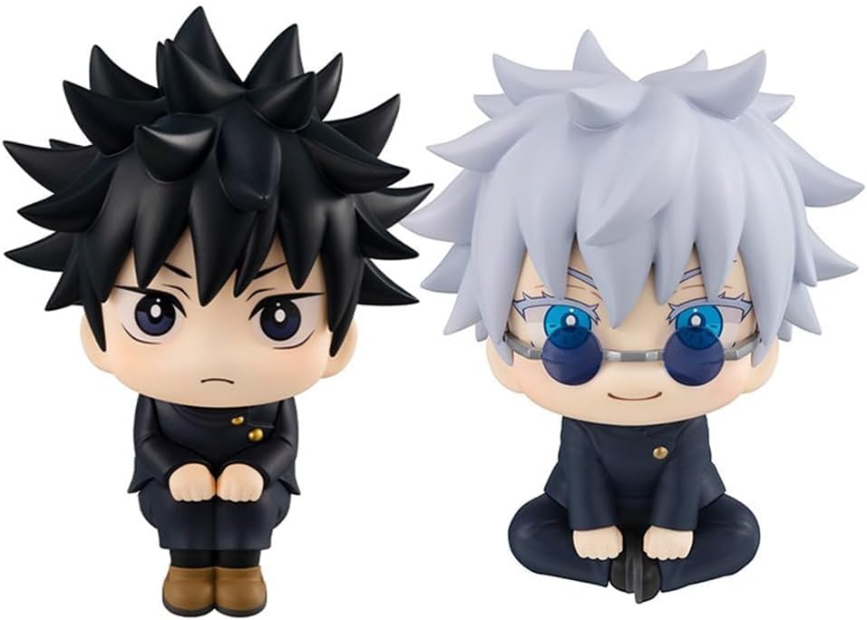 2pcs Fushiguro Megumi Figures Anime Q Version Fushiguro Megumi Figurine 3.93'' Look Up Pose Model Statue PVC Cute Cake Topper Decoration