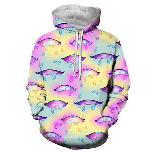 Preisvergleich Produktbild RKWEI Hoodies Buntes Regentropfenmuster Streetwear Herren Sweatshirt Herrenhemden Hip Hop Harajuku Tops Unisex 3D-Druck Leichter Pullover Kapuzenpullover-3Xl