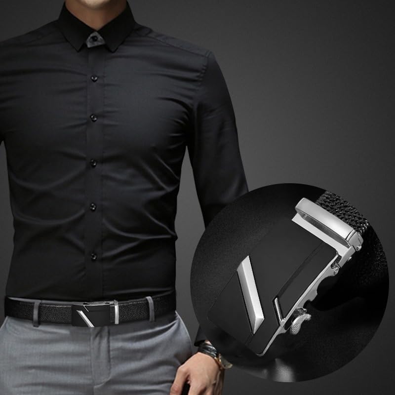 GDDZA 自動バックルメンズベルトビジネス中高年パンツベルト(120cm)