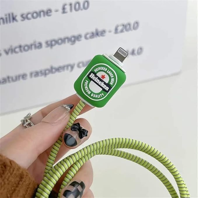 Image of PHONE PALACE 4 in 1 Compatible with Apple iPhone Charger Case Cover | Silicon Charger Case Cover for Apple 18-20W 360 Degree Protection Case with Wire Saver (Green Biscuit Bear)