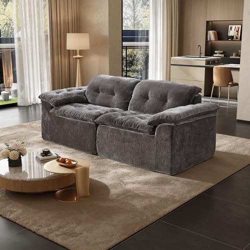 Image of Oversized Modular Sectional Sofa, Large Modern Boneless Couch with Seat Cushion, Chenille 2 Seat Sofa Set for Living Room, Apartments, No Assembly Required, Grey