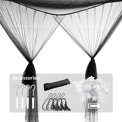 Anmas Box Mosquito Net Bed Canopy for Double Bed, Black Four Corner Post Curtains, Elegant Drape With Hook & Rope - Image 3