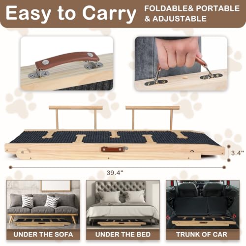 Dog Ramp for Bed, Non-Slip Pet Ramp with 5 Adjustable Heights, Portable Foldable Wooden 40" Long Pet Stairs for Small & Large Old Dogs & Cats - Lightweight & Easy Storage - Image 5