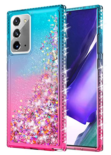 WORLDMOM for Galaxy Note 20 Case,Gradient Colorful Bling Diamond Flowing Liquid Floating Sparkle Glitter Waterfall TPU Phone Case for Galaxy Note 20 Case 6.7'',Blue&Pink
