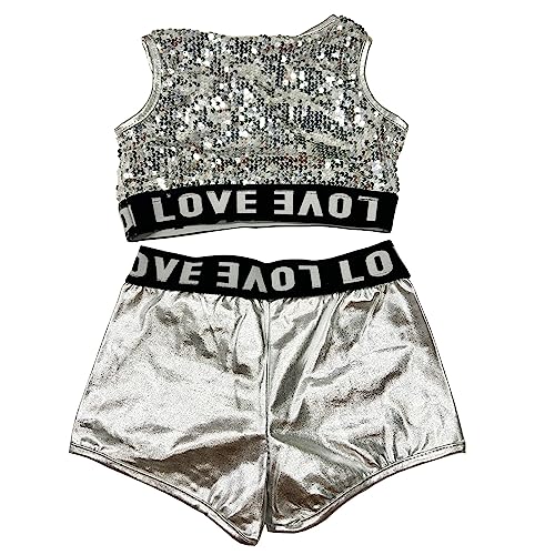 Image of TACKTIMES 2Pcs Girls Sleeveless Crop Top with Shorts Outfit Set for Athletic Leotard Dancing Swimming Gymnastics Dancewear