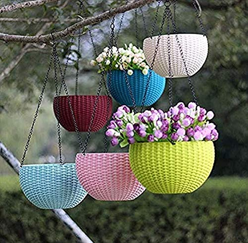 Shree Parshva Nature with Beauty Plastic Hanging Baskets Rattan Waven Flower Pot Plant Pot with Hanging Iron Chain (5 Pieces, Multicolour, Standard Size, Diameter-8" Inch) (B08SPZLQ5L) Amazon Price History, Amazon Price Tracker