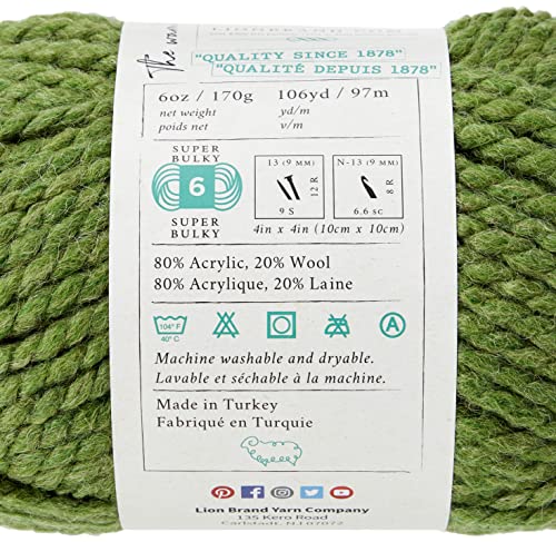 Image of Lion Brand Yarn Wool-Ease Thick & Quick Yarn, Soft and Bulky Yarn for Knitting, Crocheting, and Crafting, 1 Skein, Grass (Pack of 2)