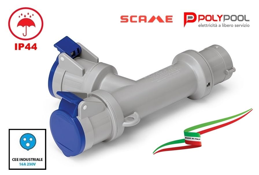 Adattatore CEE Industriale Trifase 4 Poli - Doppia Presa + Spina 16A 3P+T 380/415V - Fatto In Italia