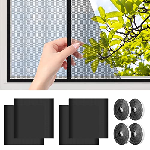 AiQInu Fliegengitter Fenster, 4 Stück 130x150cm Zuschneidbar Insektenschutz Fenster mit Klettband Selbstklebend Kinderleichte Montage Mückennetz Fenster für Schützen die Familie vor Insekten