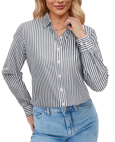 Image of siliteelon Button Down Shirts for Women Oxford Shirt Long Sleeve Classic Wrinkle Free Business Dress Shirts Work Office