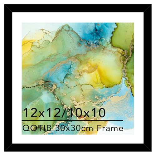 QOTIB Wood 12x12 Frame Black with 10x10 Mat for 30 x 30cm Diamond Art Painting Display Photo 10 x 10 with Mat or 12 x 12 without Mat Large 30x30 Picture Frame for Wall Hanging Black 1 Pack