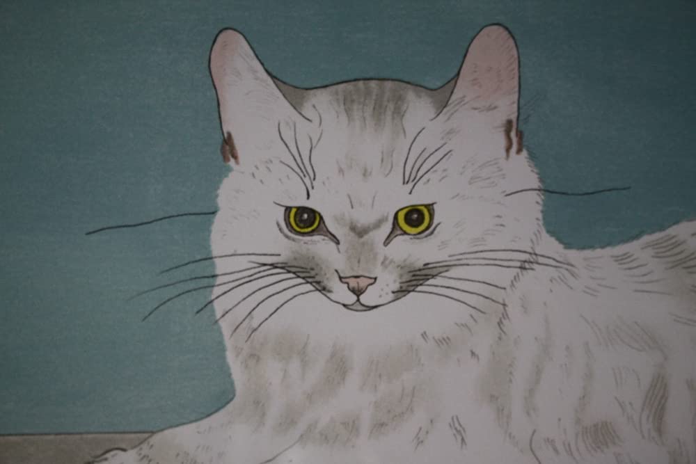 Amazon.co.jp: 真作◇藤田嗣治 「白い猫」 石版画（リトグラフ 