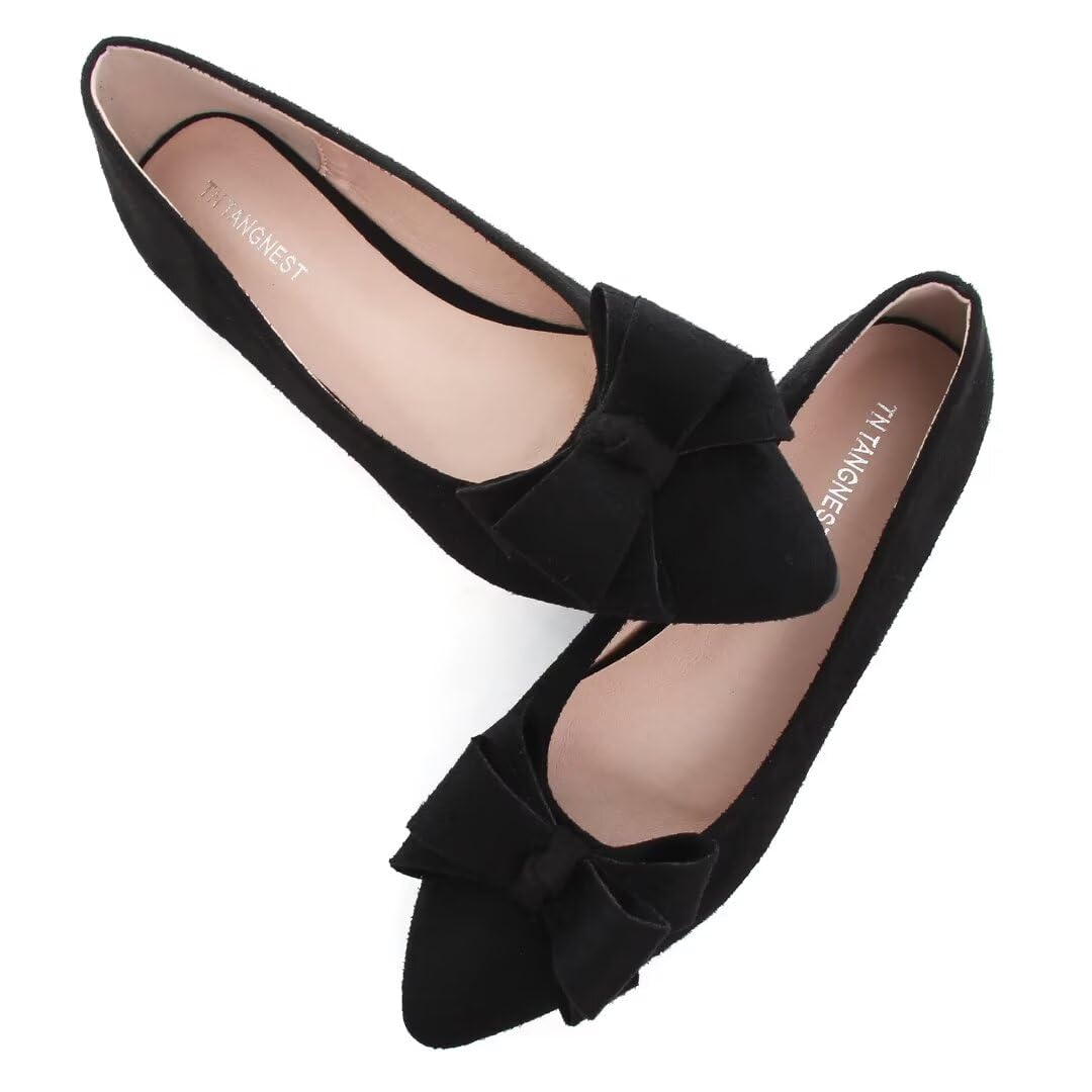 TN TANGNEST Women's Summer Dress Flats - Comfortable Pointed Toe Bowknot Ballet Shoes for Woman - Soft Suede Driving Flats