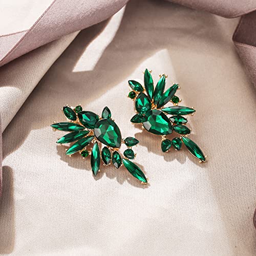 EVER FAITH Vintage Rhinestone Statement Earrings, Fashion Bling Colorful Marquise Drop Crystal Cluster Dangle Clip-on Earrings for Women4