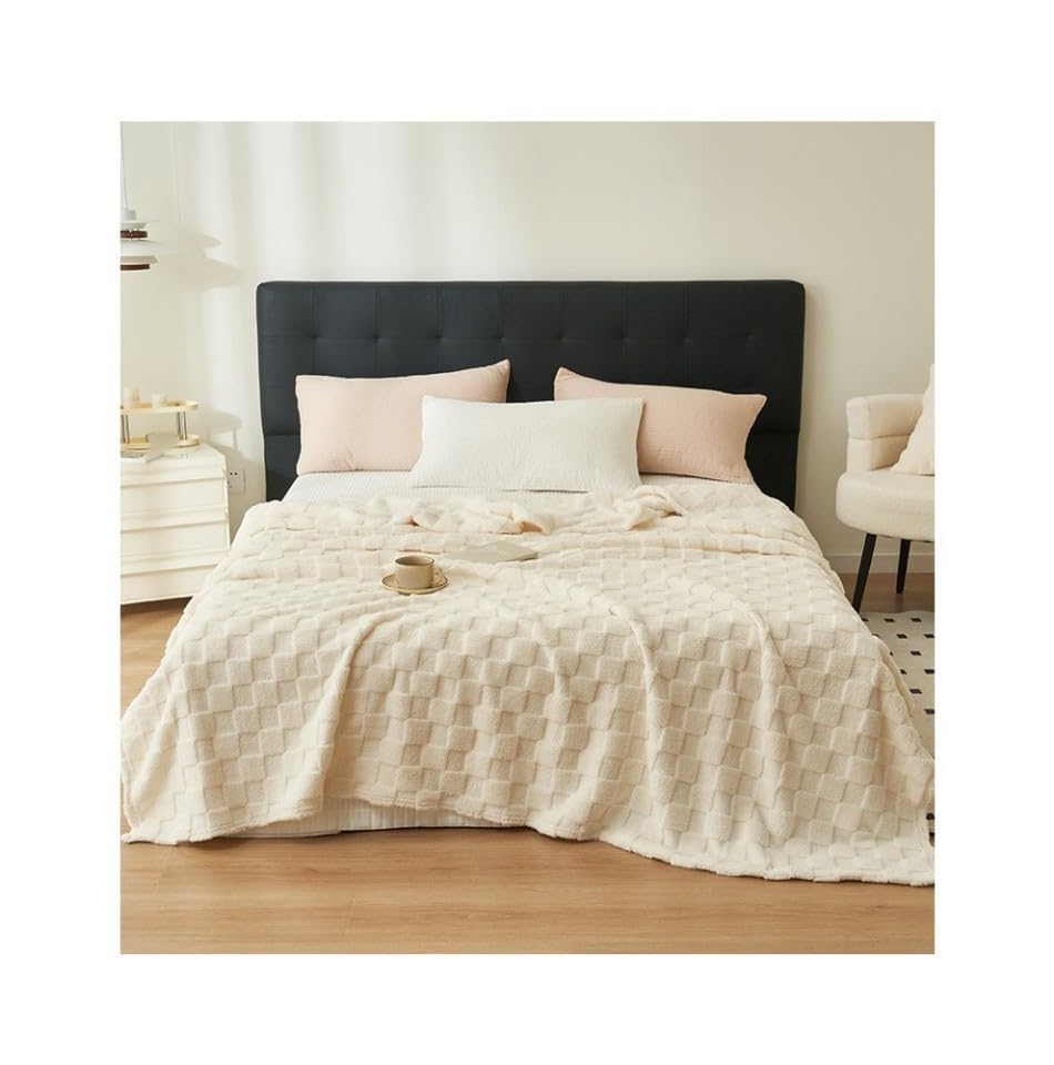 FWSHANGMAO Manta Grande De Vellón, Suave Tejido Jacquard con Patrón De Gofres para Sofás, Sofás, Mantas De Felpa Suaves Y Cálidas para Sofás Y Camas, Color Beige, 180 X 200 Cm