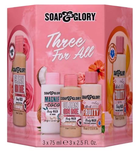 Soap & Glory - Juego de regalo The Top Four Fillers - Caja de 4 gel de ducha y leche de baño de 75 ml - Hermosa caja de regalo de baño y cuerpo - Colección Soap & Glory Miniatures - Juego de artículos