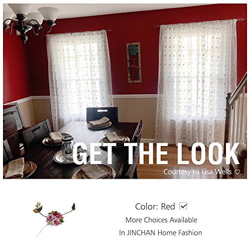 Jinchan Sheer Curtains Floral Embroidered For Living Room Red Rose Buds Rod Pocket Retro Voile Drapes For Girls Room 1 Pair 63 Inch #TOP6