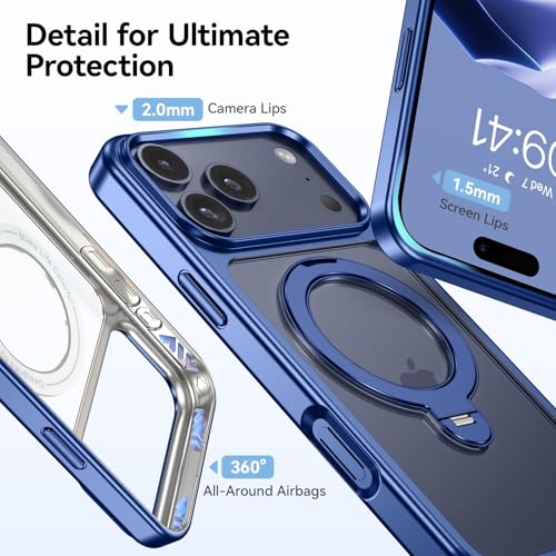 Image of YINLAI for iPhone 17 Pro Case 6.3-inch, Magnetic Compatible with Magsafe, with 360 Rotatable Ring Stand, Anti-Fingerprint Skin-Friendly, Shockproof Full-Body Protective 17 Pro Case, Deep Blue