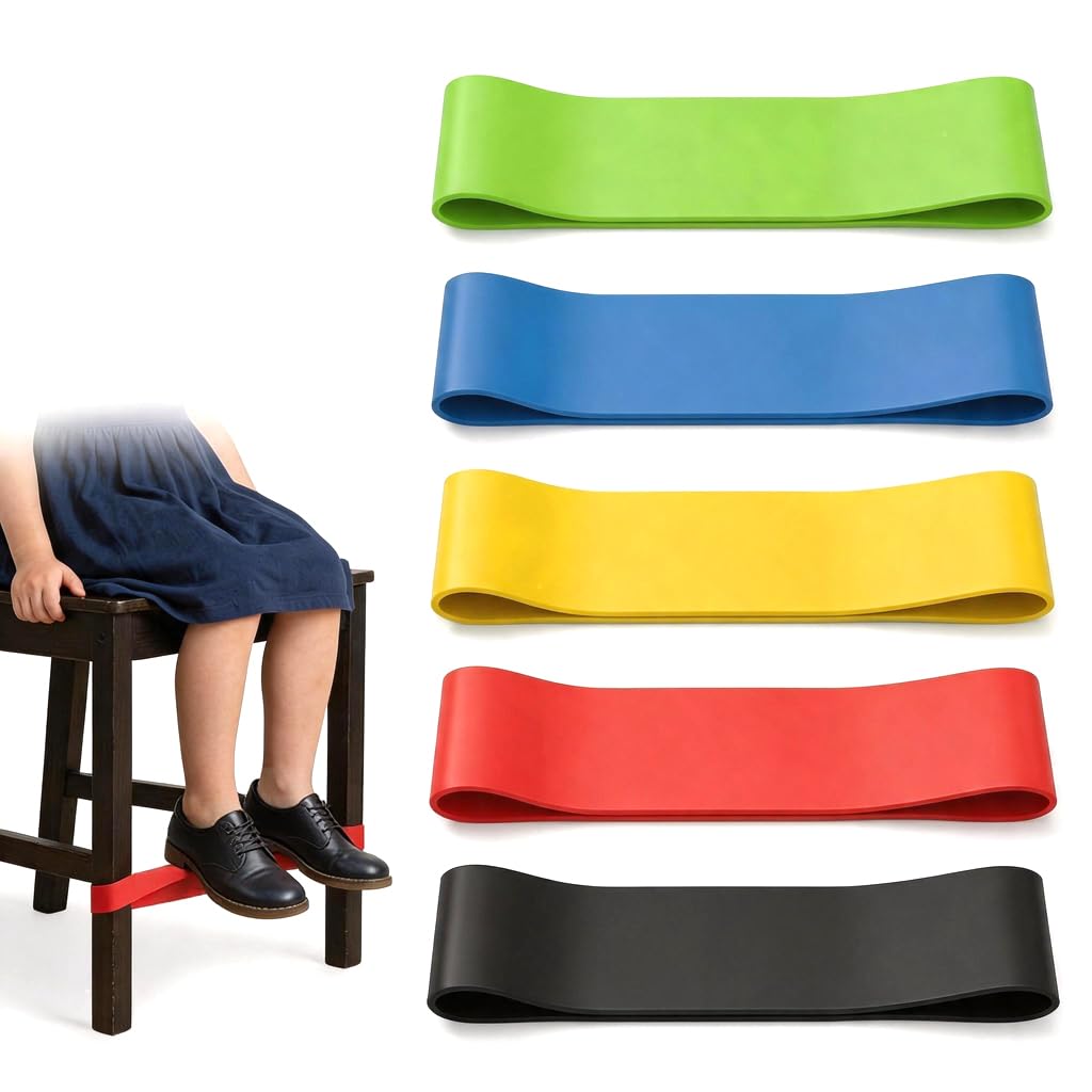 5 Pack Chair Bands for Kids Sensory ADHD Autism, Stretchy Flexible Seating Straps for with Fidgety Feet Needs, Bouncy Resistance Bands to Improve Focus Reduce Restlessness for Classroom Home Chairs