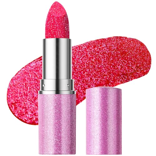Erinde Barra de Labios con Purpurina, Glitter Lipstick Brillante e Hidratante, Pintalabios Permanente de Larga Duración, Maquillaje Labial Resistente al Agua con Efecto Metálico Cremoso #04