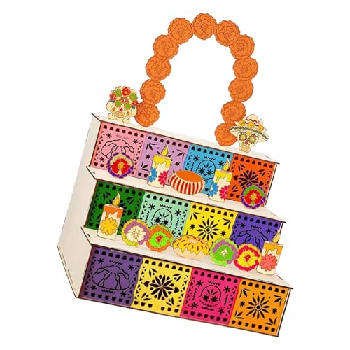 JINQIGG Caja artesanal de madera para altares del Día de los Muertos, caja conmemorativa personalizable, con motivos culturales de calavera y velas