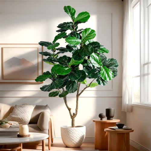 Tall Artificial Trees Large Faux Fiddle Leaf fig Tree with Pot Indoor Outdoor Realistic Floor Fake...