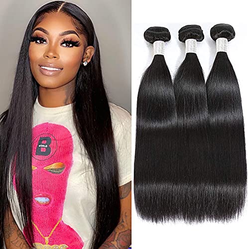 Futisma 10A Straight Human Hair Bundles Brazilian Hair 1 Bundle 100% Unprocessed Virgin Straight Weave Bundles Human Hair Extensions Natural Color (18 inch)