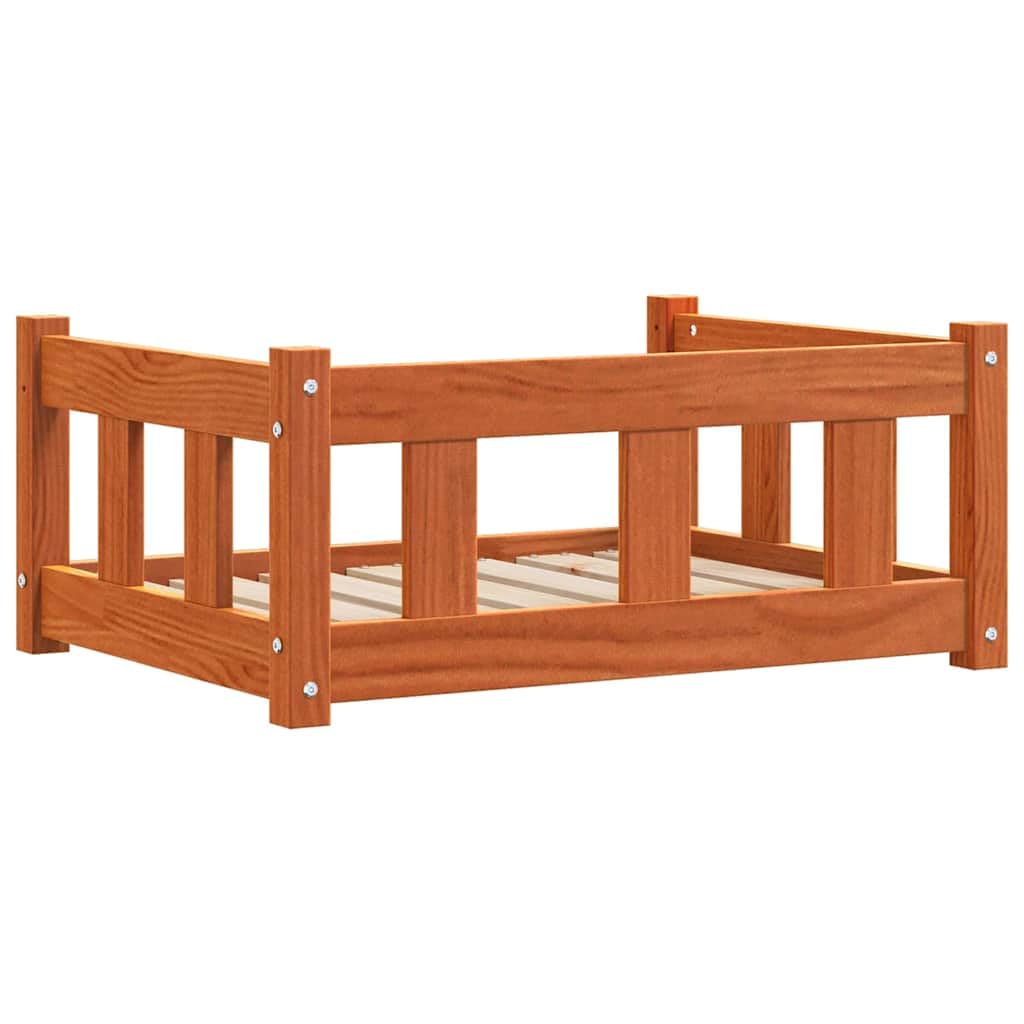 Cuccia per cani in legno di pino massello marrone cerato, 65,5 x 50 x 28 cm, con materasso ortopedico e rivestimento antiscivolo, ideale come posto per dormire per cuccioli, anziani e viaggi