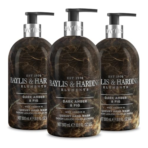 Baylis & Harding Dark Amber & Fig Elements Hand Wash, 500 ml (Pack of 3) - Vegan Friendly