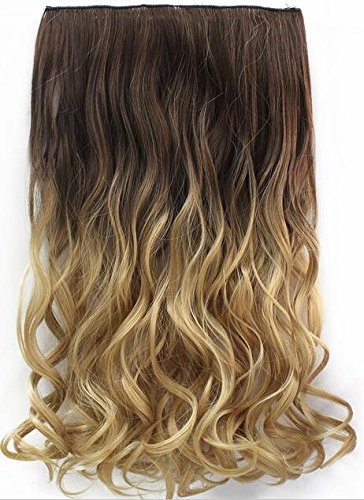 Long Wavy Curly Clip in Hair Extensions Synthetic Hair Ombre Color One Piece 2 Tones for a Full Head (#4T24)