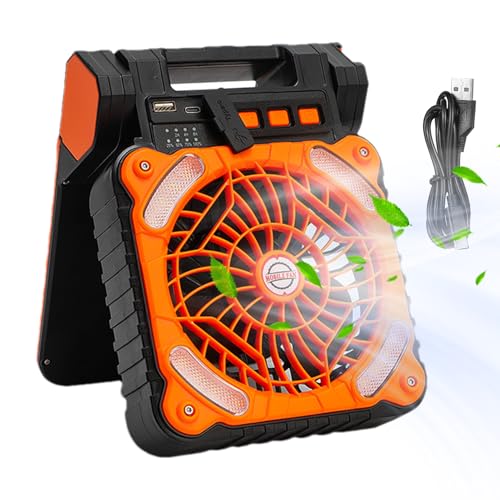 Genérico Ventilador solar portátil,Ventilador solar para acampar, de refrigeración portátil | Fan que acampa 10000mAh con 4 velocidades del viento y 3 niveles de brillo, fan con pilas para la comida