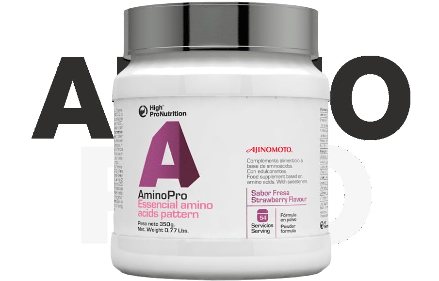 Highpro nutrition Amino Pro polvo|350 grs|(l-leucina, l-valina, l-isoleucina, l-lisina, l-fenilalanina, L-treonina, l-metionina, l-triptófano y l-histidina|altamente purificados (Fresa)