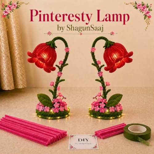 Image of ShagunSaaj Pipe Cleaner Flower Showpiece with LED DIY Kit for Adult & Kids Craft DIY, Aesthetic Home Decor, Office Desk Decor, Personalised Gifting, Non Withering Flowers (Red)