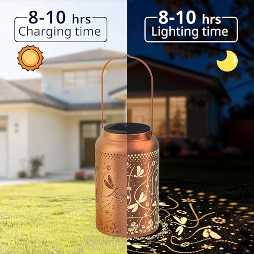 Image of JEJOT Dragonfly Solar Lanterns Outdoor Waterproof, Mothers Day Gifts, Birthday Gifts for Women Mom Grandma,Metal Hanging Solar Lantern for Yard,Garden,Porch Landscape Deconrations-2 Pack