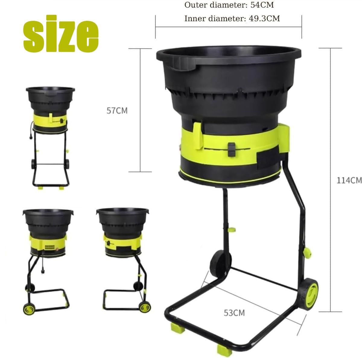 Trituradora eléctrica de hojas de jardín, trituradora de 2500 W para limpieza de patio, 8000 RPM con embudo de 54 cm, tamaño de corte ajustable, incluye rastrillo de hojas y bolsa de almacenamiento