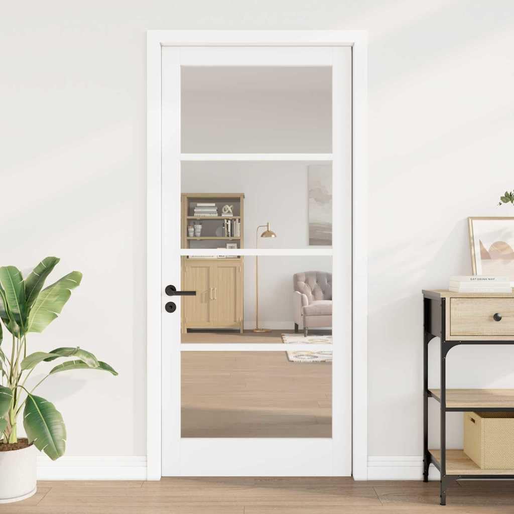 Hothingwell Puerta Interior ORKDAL Imprimado 93 x 211 cm | Madera de pino maciza, vidrio decorativo, para dormitorio sala cocina, instalación estándar o bricolaje