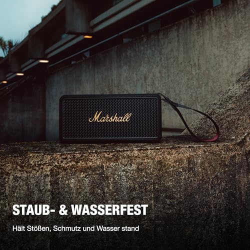 Marshall Middleton II Bluetooth Tragbarer Bluetooth-Lautsprecher, über 30 Stunden Spielzeit, wasserdicht nach IP67 – Schwarz und Messing