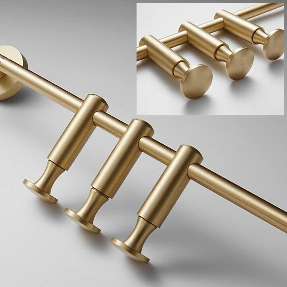 Towel Rack - Swivel Coat Robe Hat Clothes Wall Mount Hanger, 6 Hooks (Brass) for Bathroom & Living Room