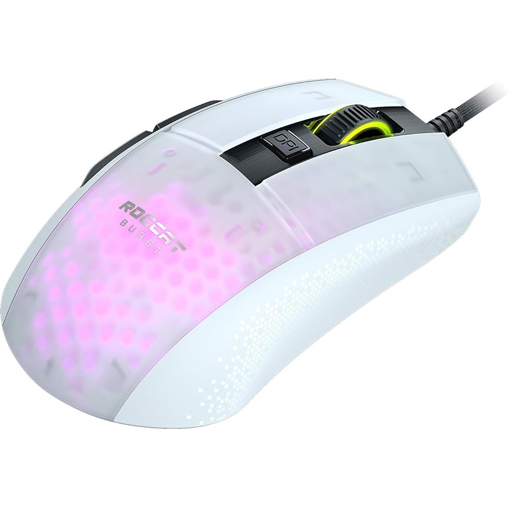 ROCCATBurst Pro PC Gaming Mouse, Optical Switches, Super Lightweight Ergonomic Wired Computer Mouse, RGB Lighting, Titan Scroll Wheel, Bionic Shell, Claw Grip, Owl-Eye Sensor, 16K DPI, White