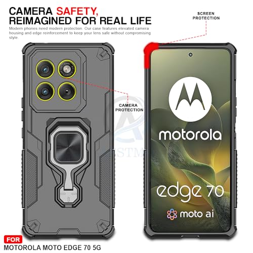 Image of AESTMO Armor Back Cover for Moto Edge 70 5G | Ring Holder & Kickstand & Camera Protection in-Built | 360 Degree Protection Back Case Cover (Black)