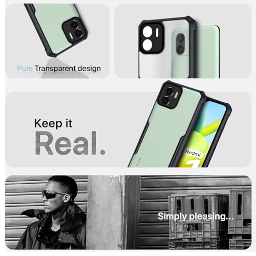 Image of Outlouders Back Cover for Redmi A1 / A2 | Ultra Hybrid Transparent | Full Camera Protection | Raised Edge | Crystal Clear Bumper Case(Black)
