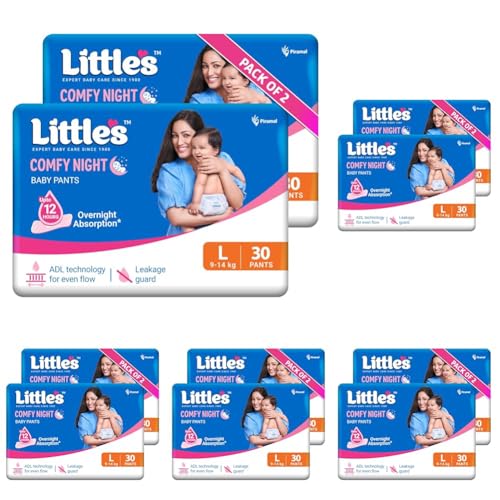 Image of Little's Baby Diapers L Size (Large) Pants Style | 9-14 kg | 60 Count | Comfy Nights Baby Diaper Pants with Leakage Guard & Upto 12 Hours Absorption (30 Count, Pack of 10)