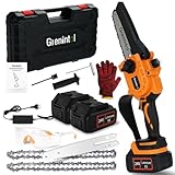 Grenintol Mini Motosega a Batteria 6'', 6000mAh Motosega Elettrica con Pompetta Olio e Blocco di Sicurezza, 1000W Motore Brushless, Sega a Batteria per Rami e Giardino, Taglio del Legno